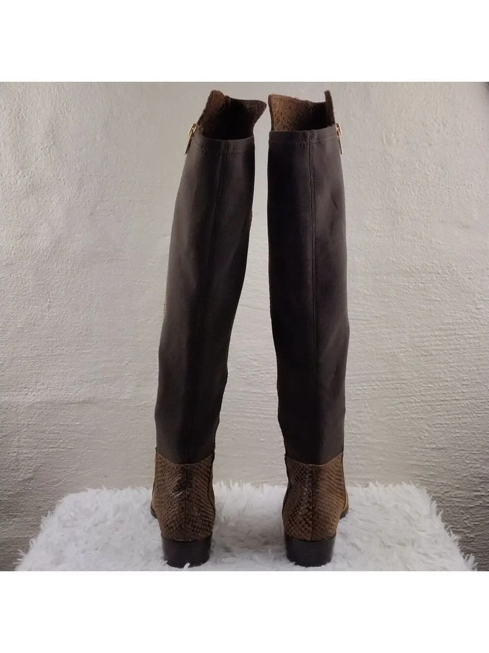 MICHAEL Michael Kors Brown Snakeskin Suede Leather Side Zipper Tall Riding Boot